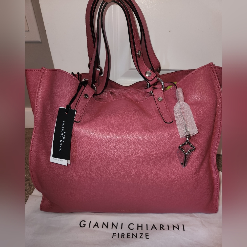 Gianni Chiarini Firenze Italian Leather Tote Bag in Bubblegum Pink; NEW
